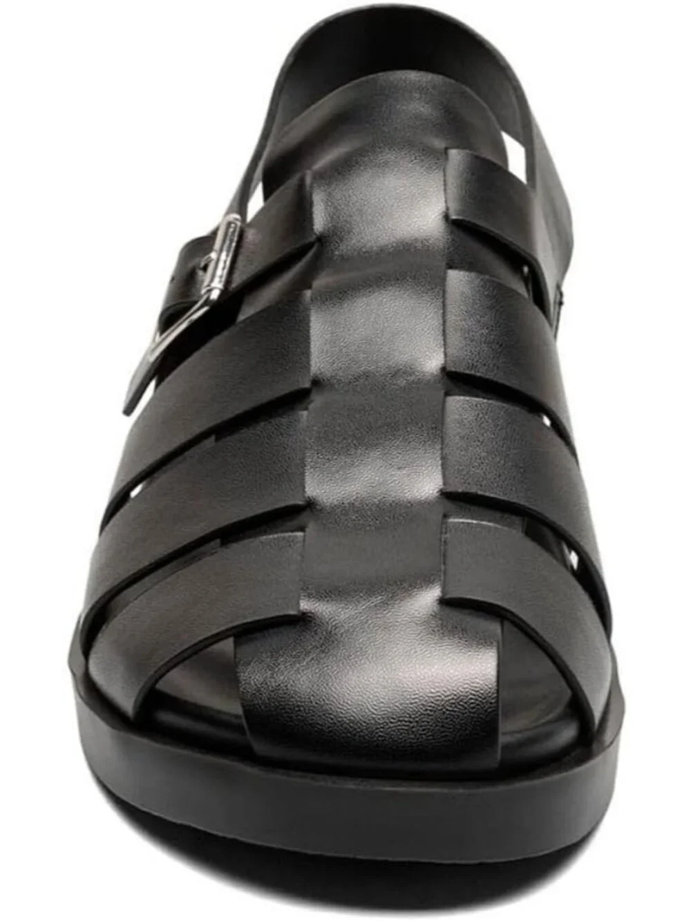 Men's All Black Imported Faux Leather Montego Slingback Buckle Sandal